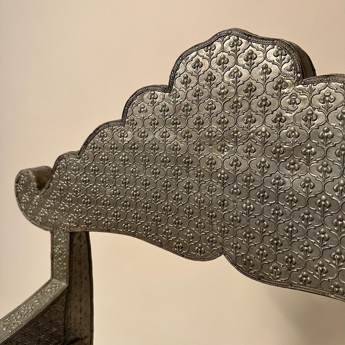 1960s Moroccan Vintage Hammered Metal Over Wood Chair