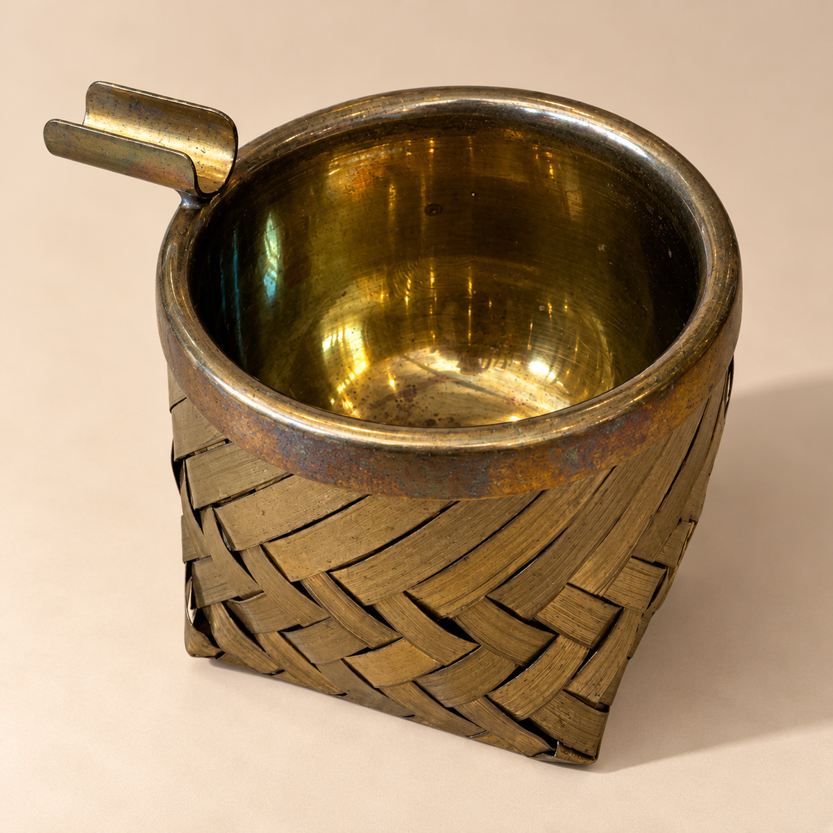 Vintage Woven Brass Ashtray with Holder