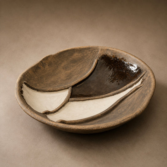 Vintage Ceramic Display Bowl with Glaze Accents