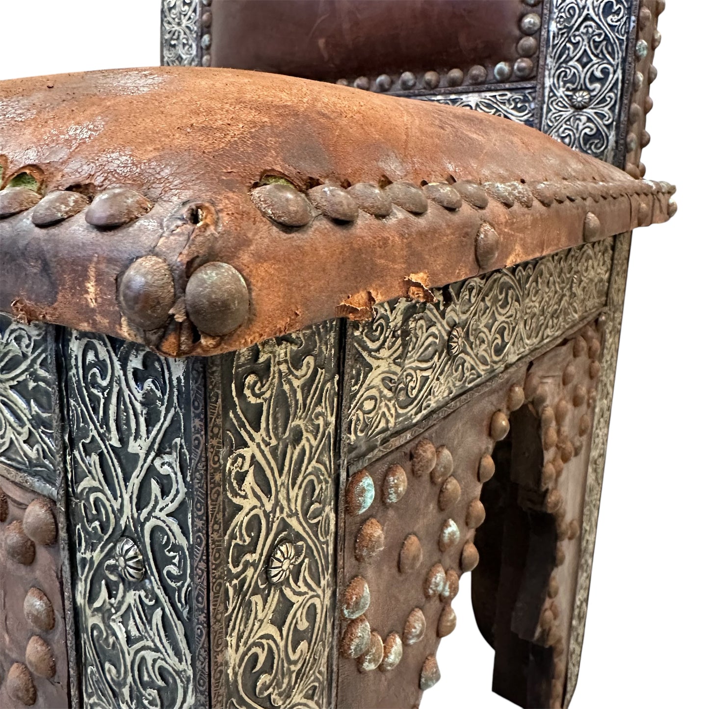 Moroccan Leather & Metal Chair with Studs