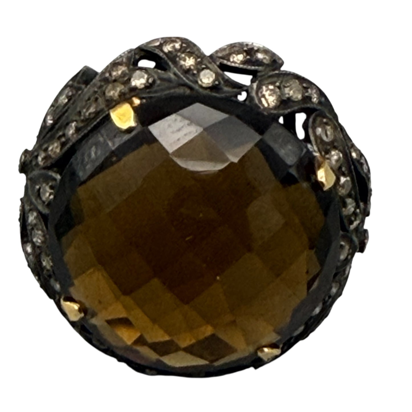 Faceted Round Citrine Ring with Diamonds