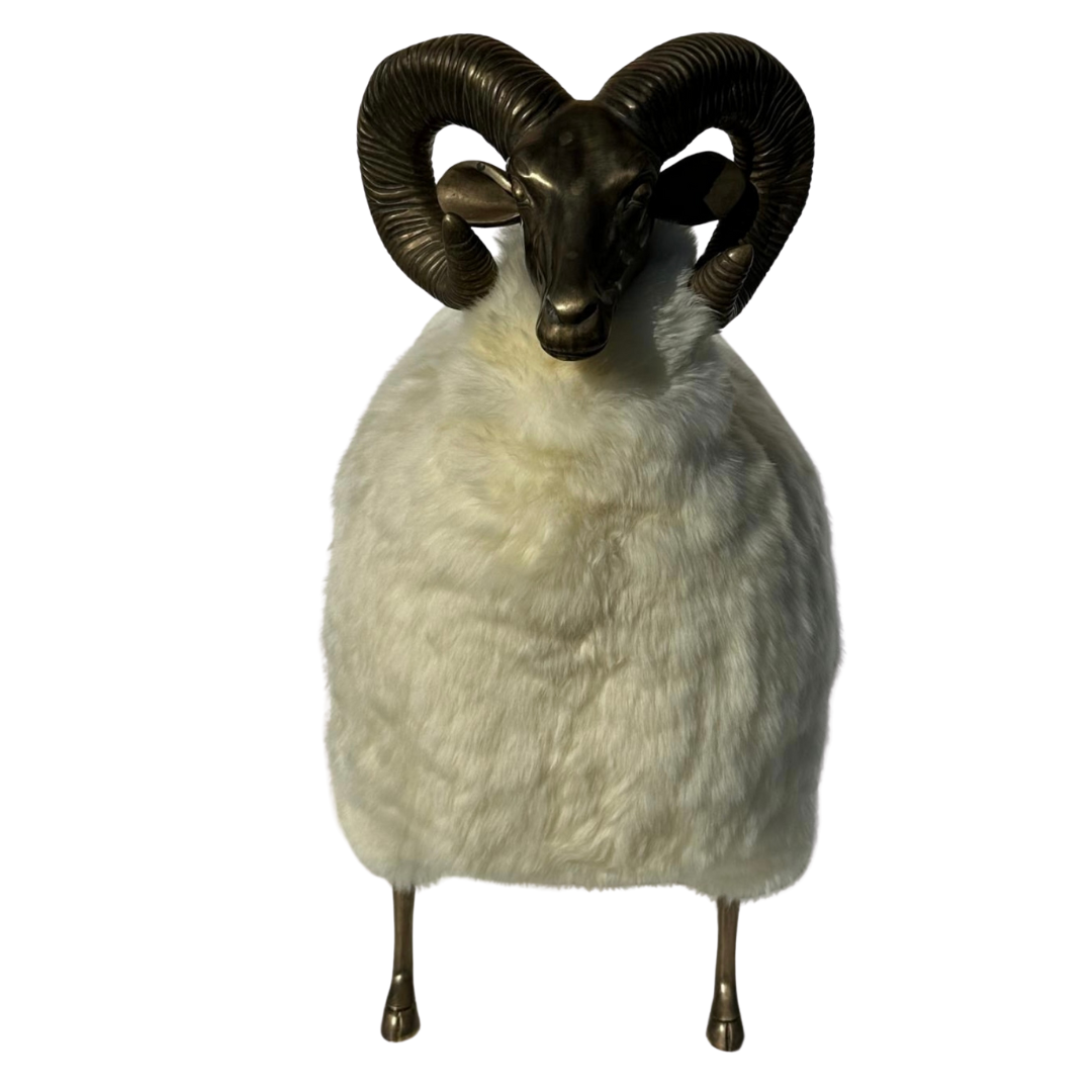 Brass / Fur Ram / Sheep Sculpture Bench