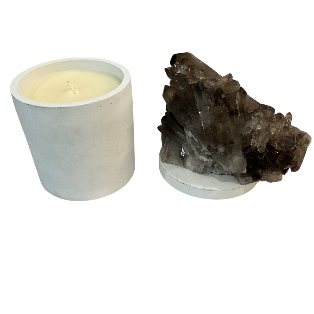 Multiple Smoky Quartz Crystal Lid Gardenia Candle