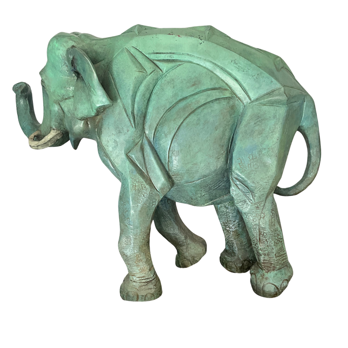 Cubist Patinated Bronze Elephant Sculpture