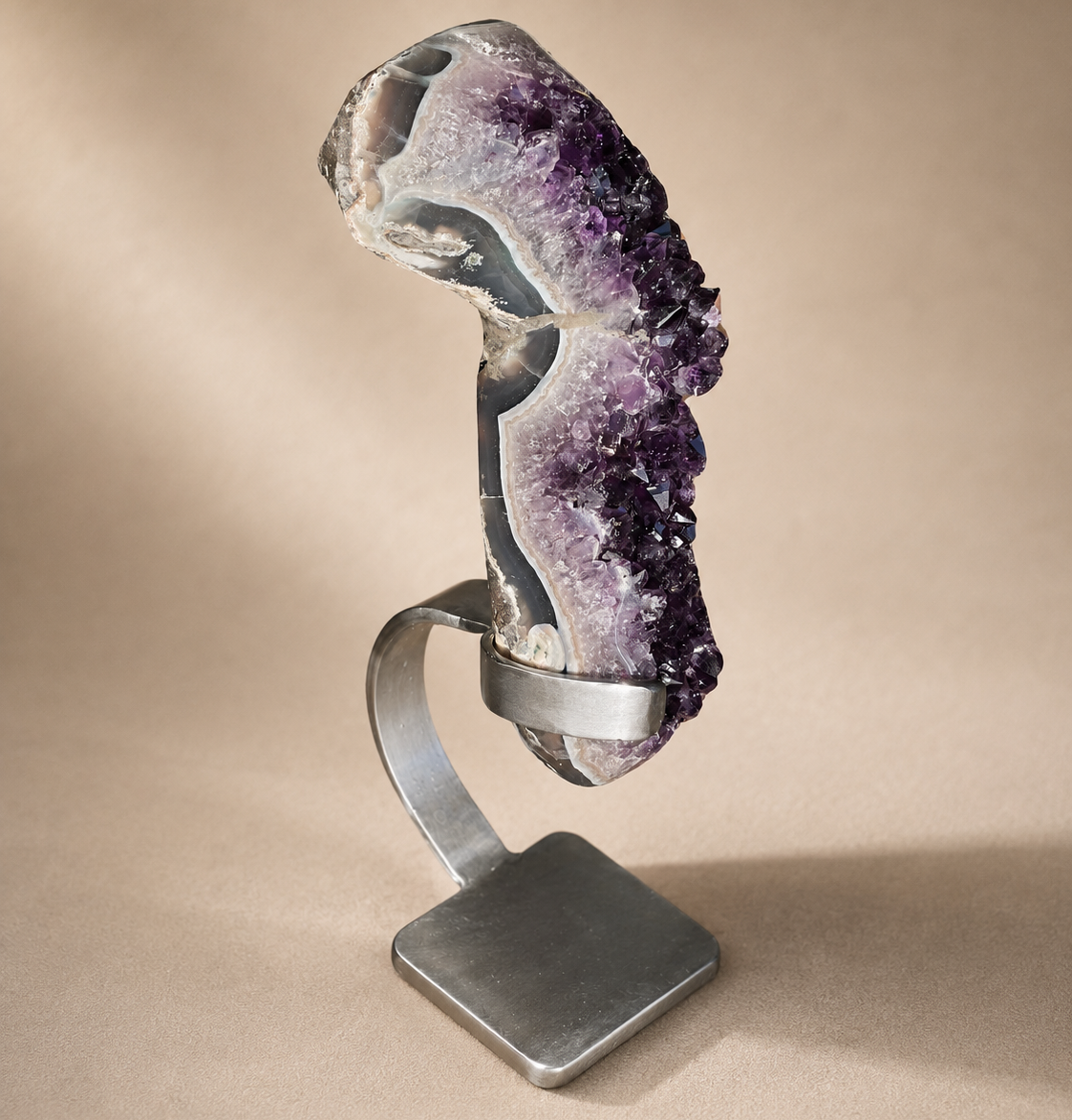 Narrow Amethyst Crystal Geode on Stand