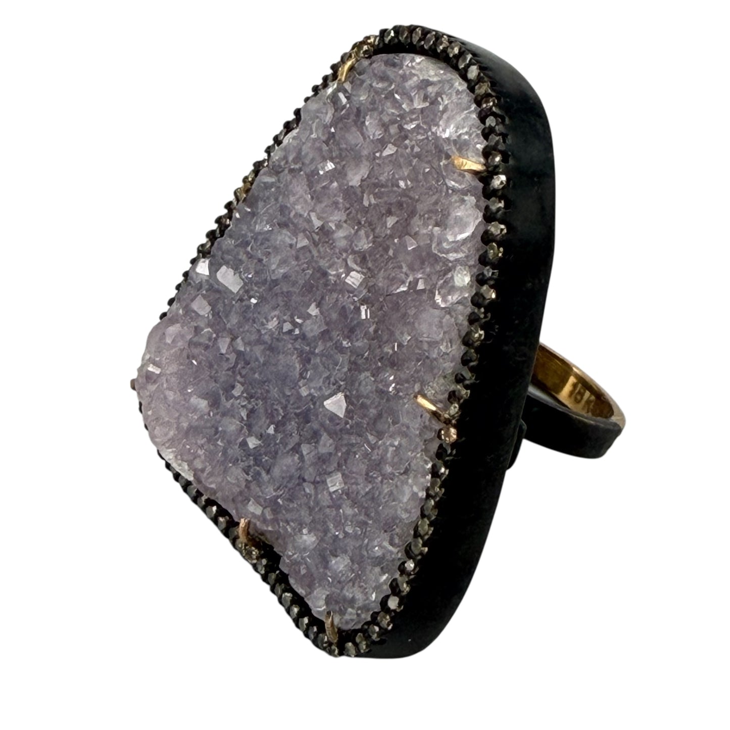 Amethyst Druzy Abstract Ring with Diamonds