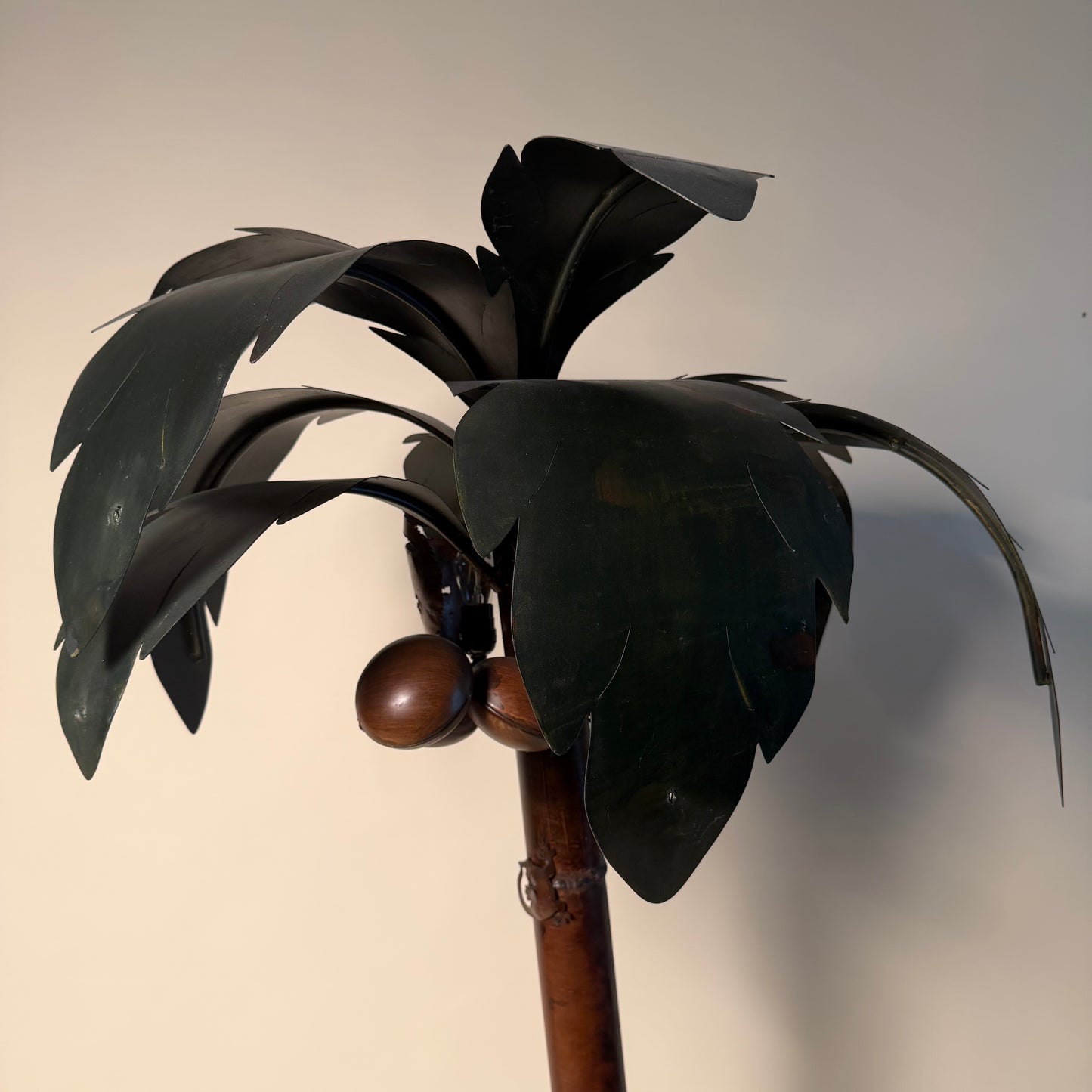 Vintage Metal Palm Tree Floor Lamp with Coconuts Accent