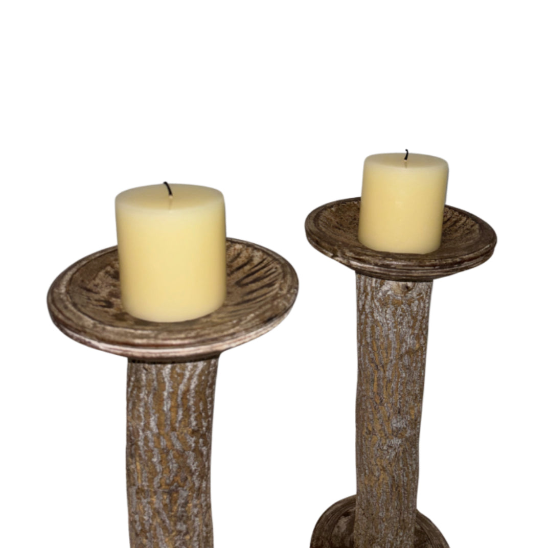 Pair of Large Faux Bois Candle Holders