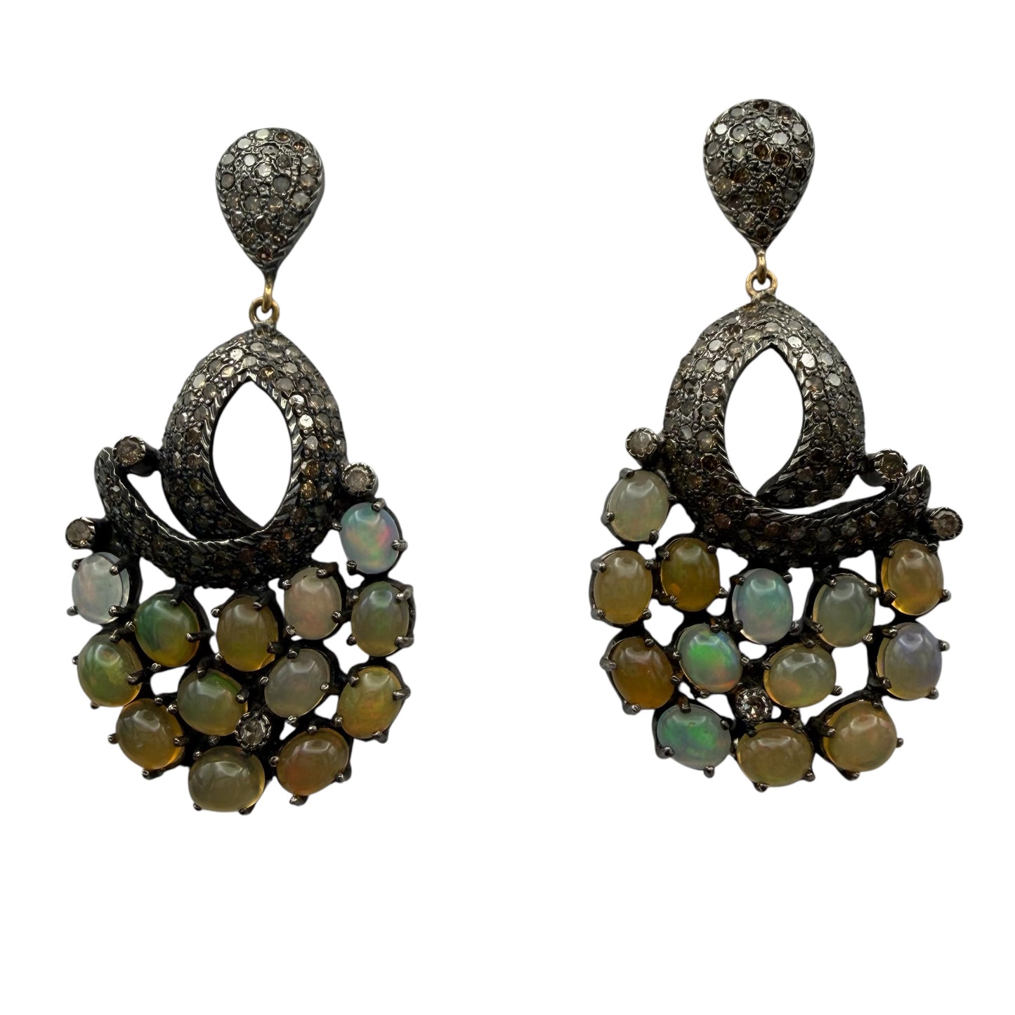 Multiple Opals & Diamonds Drop Earrings