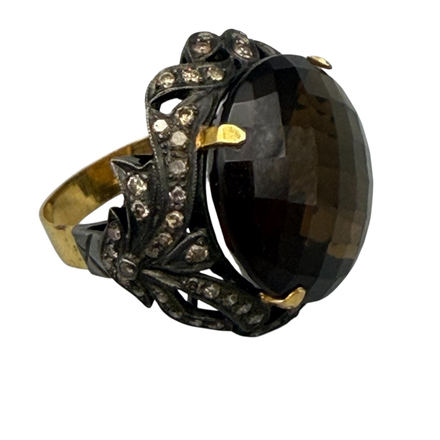 Faceted Round Citrine Ring with Diamonds