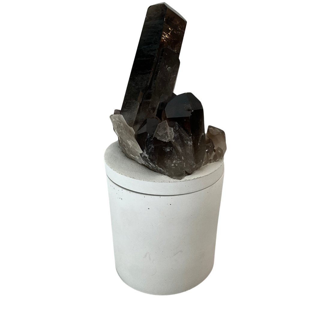 Smoky Quartz Generator Cluster Lid Gardenia Candle