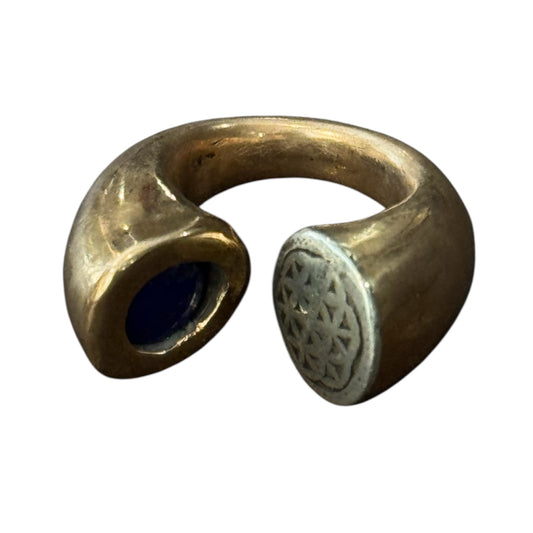 Lapis Lazuli & Flower of Life Double Horn Ring