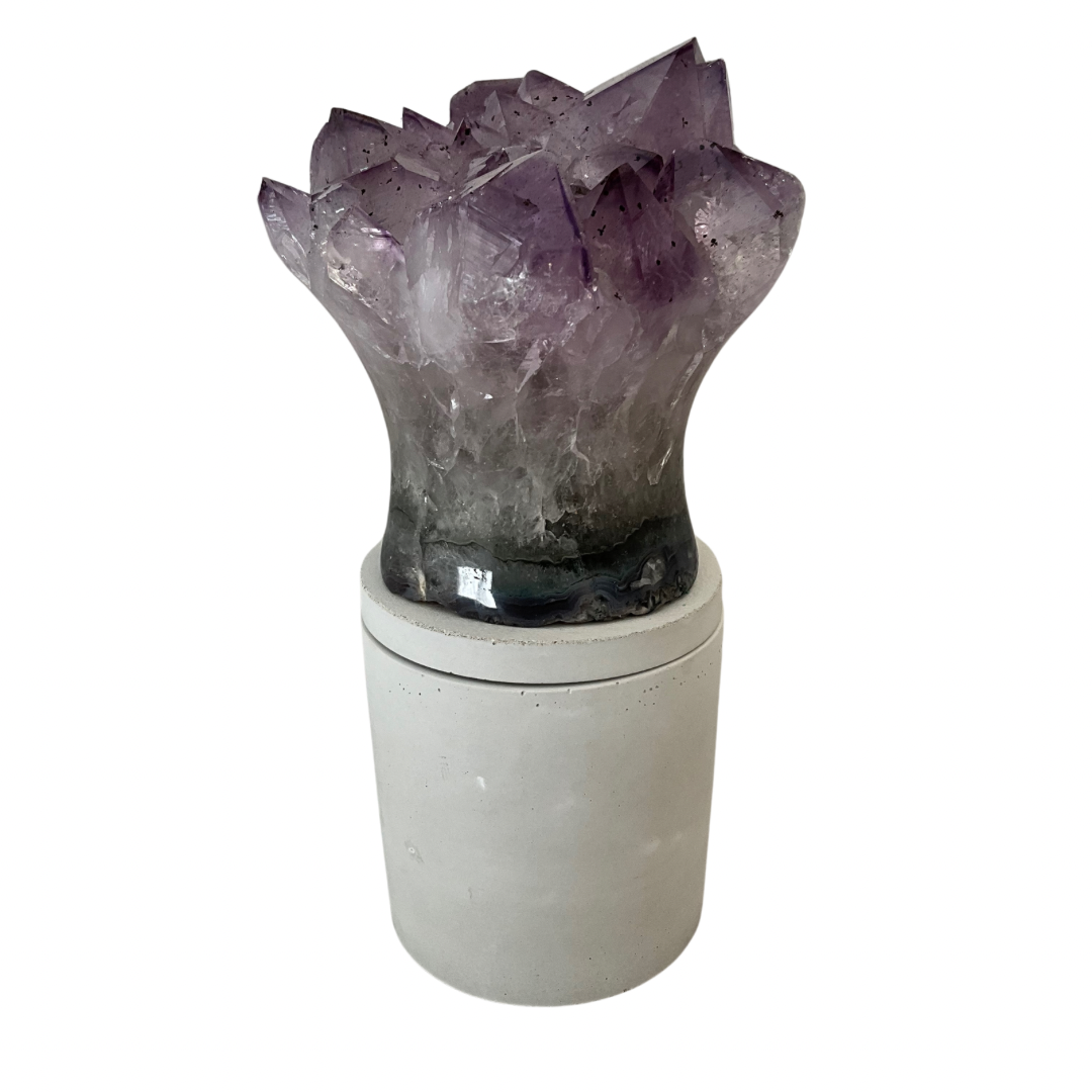 Amethyst "Flower" Cluster Crystal Lid Gardenia Candle