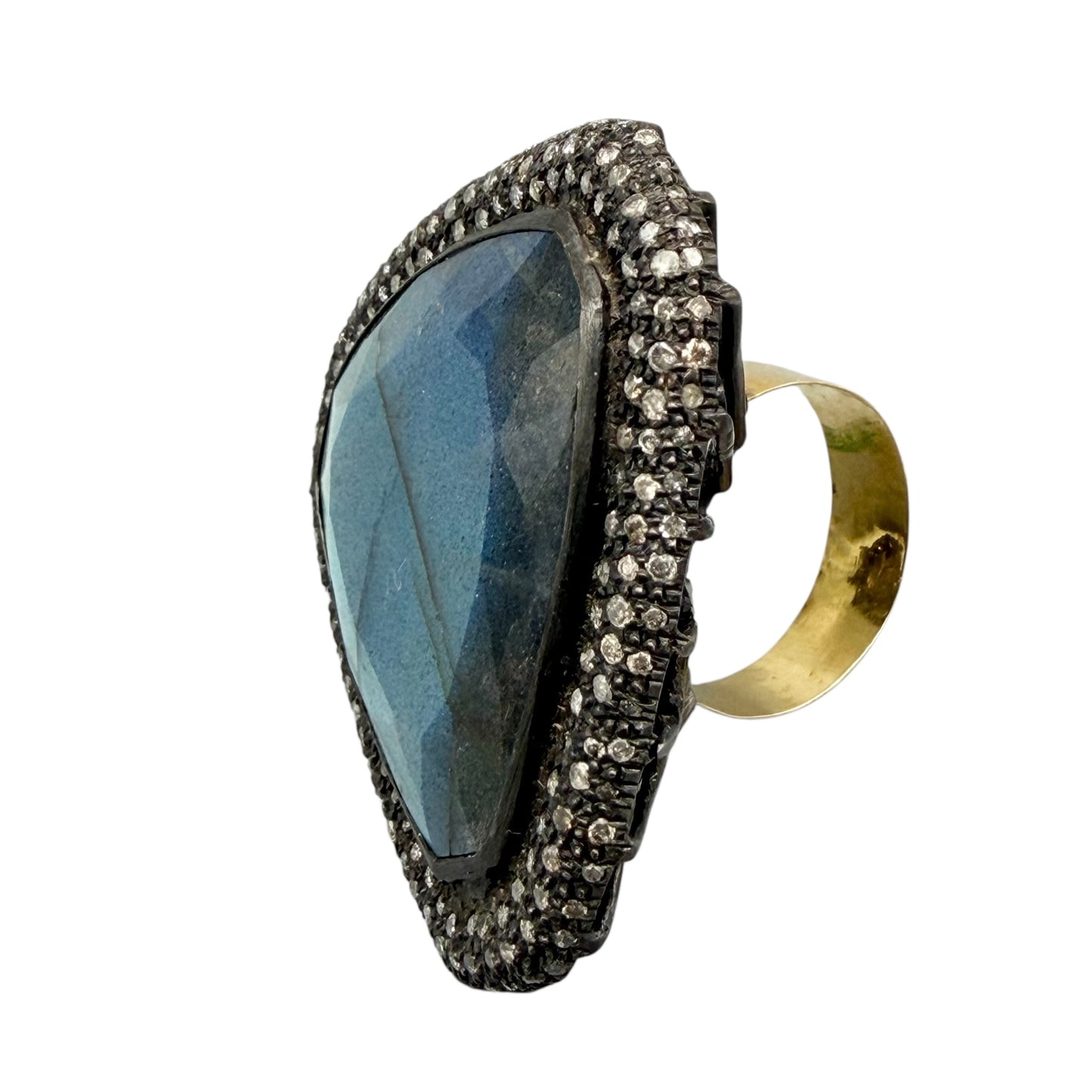 Abstract Labradorite Ring with Diamonds