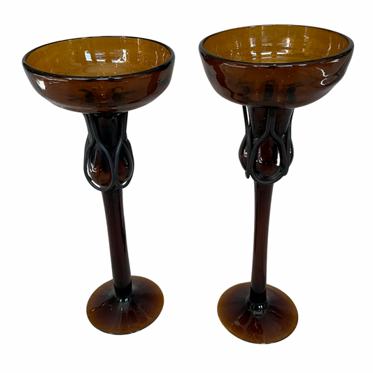 Hand Blown Amber Glass Candle Holders