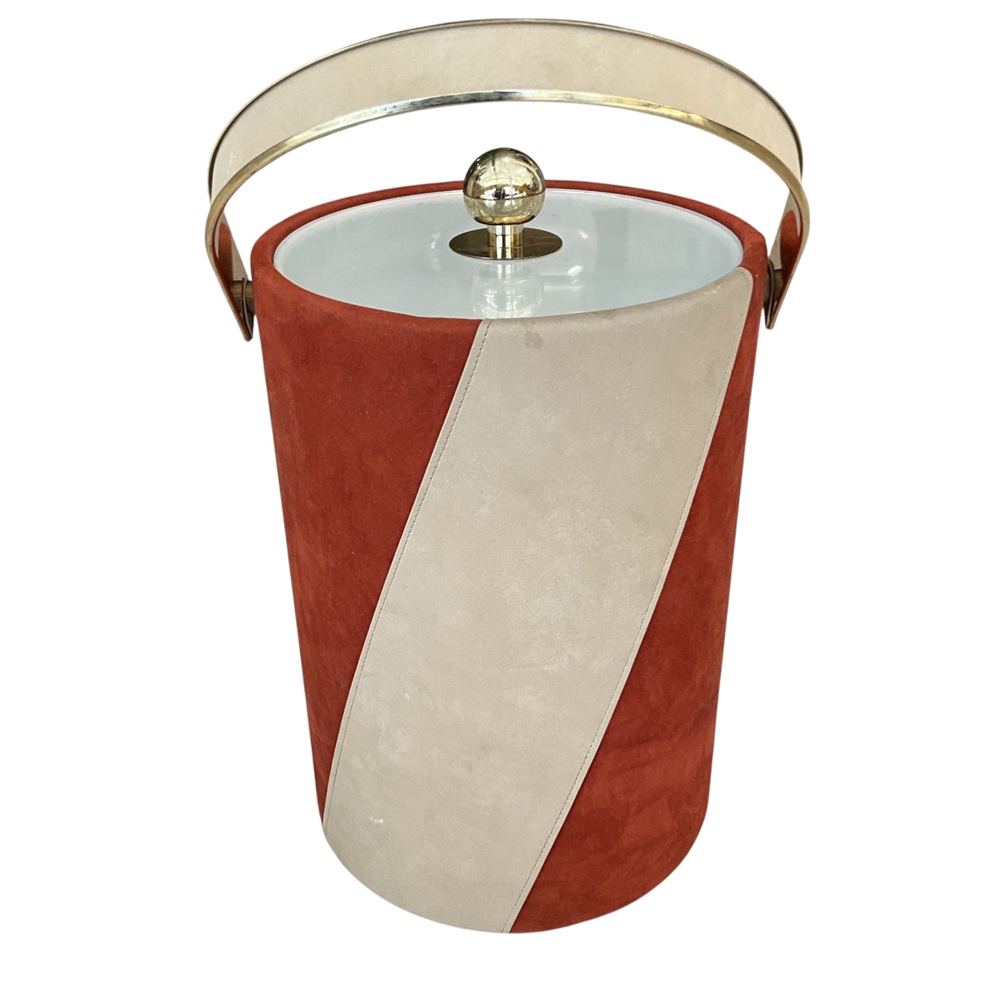 Mid-Century Sueded Ice Bucket with Brass Accents