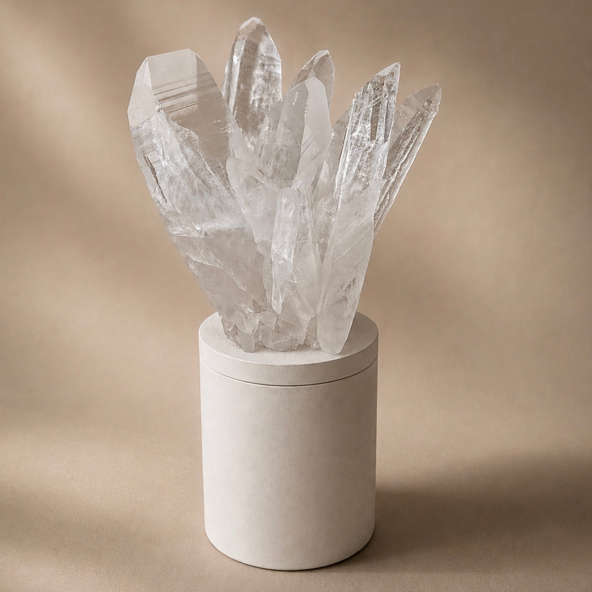 Large Quartz Crystal Generators Cluster Lid Gardenia Candle