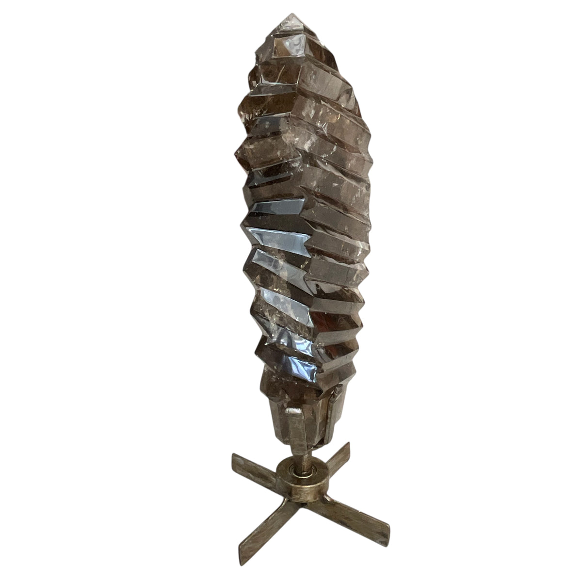 XL Smoky Quartz Pleated Crystal on Spinning Stand