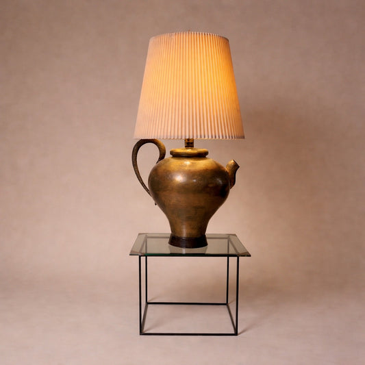Vintage Hammered Brass Kettle Base Oversized Table Lamp