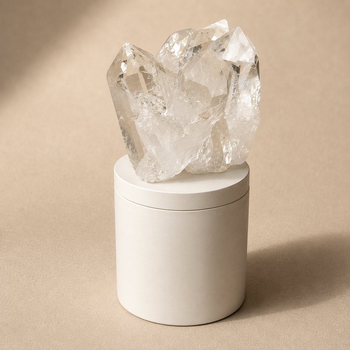 Clear Quartz Crystal Generator Cluster Lid Gardenia Candle