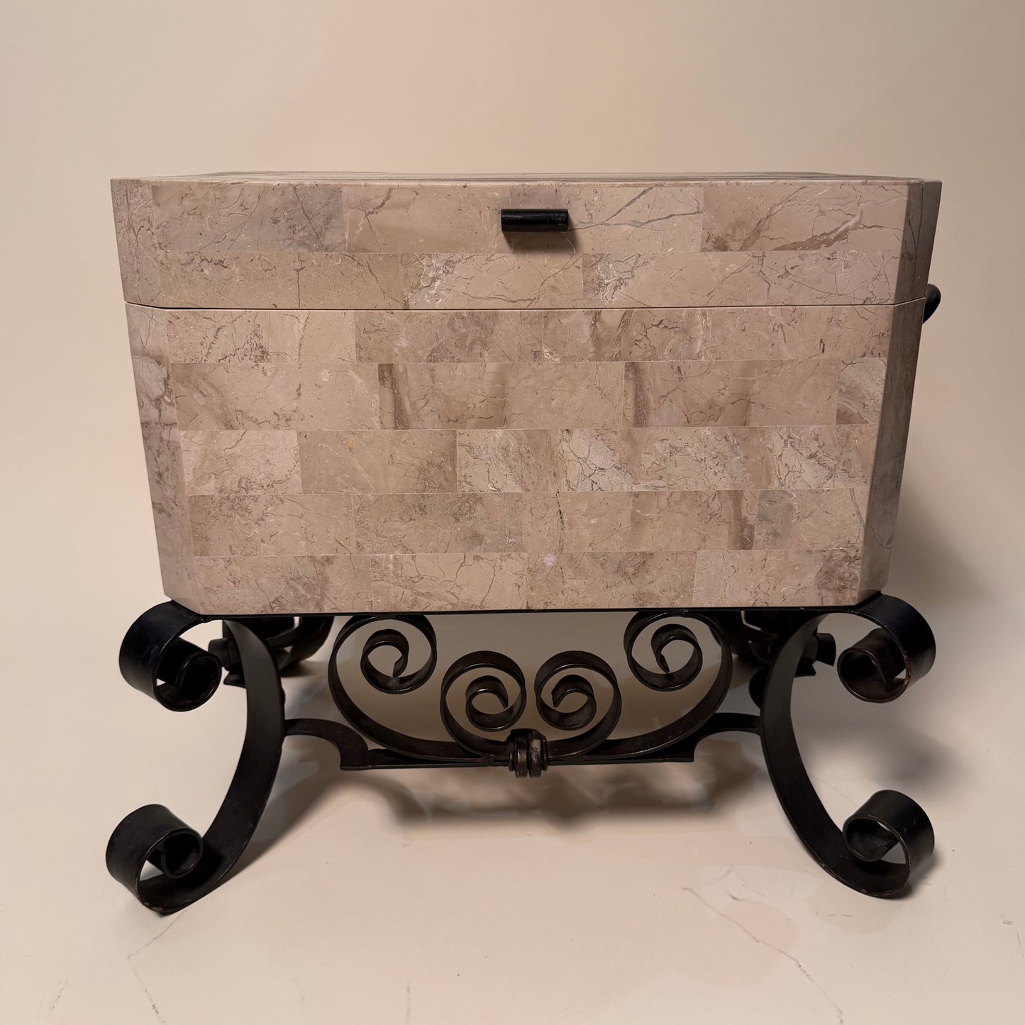 Maitland Smith Tessellated Stone Trunk Box on Stand