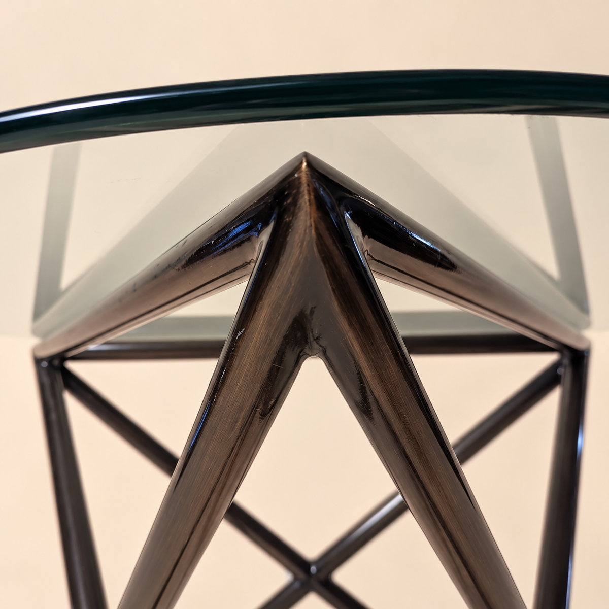 Steve Chase Bronze Tone Metal Side Table with  Glass Top