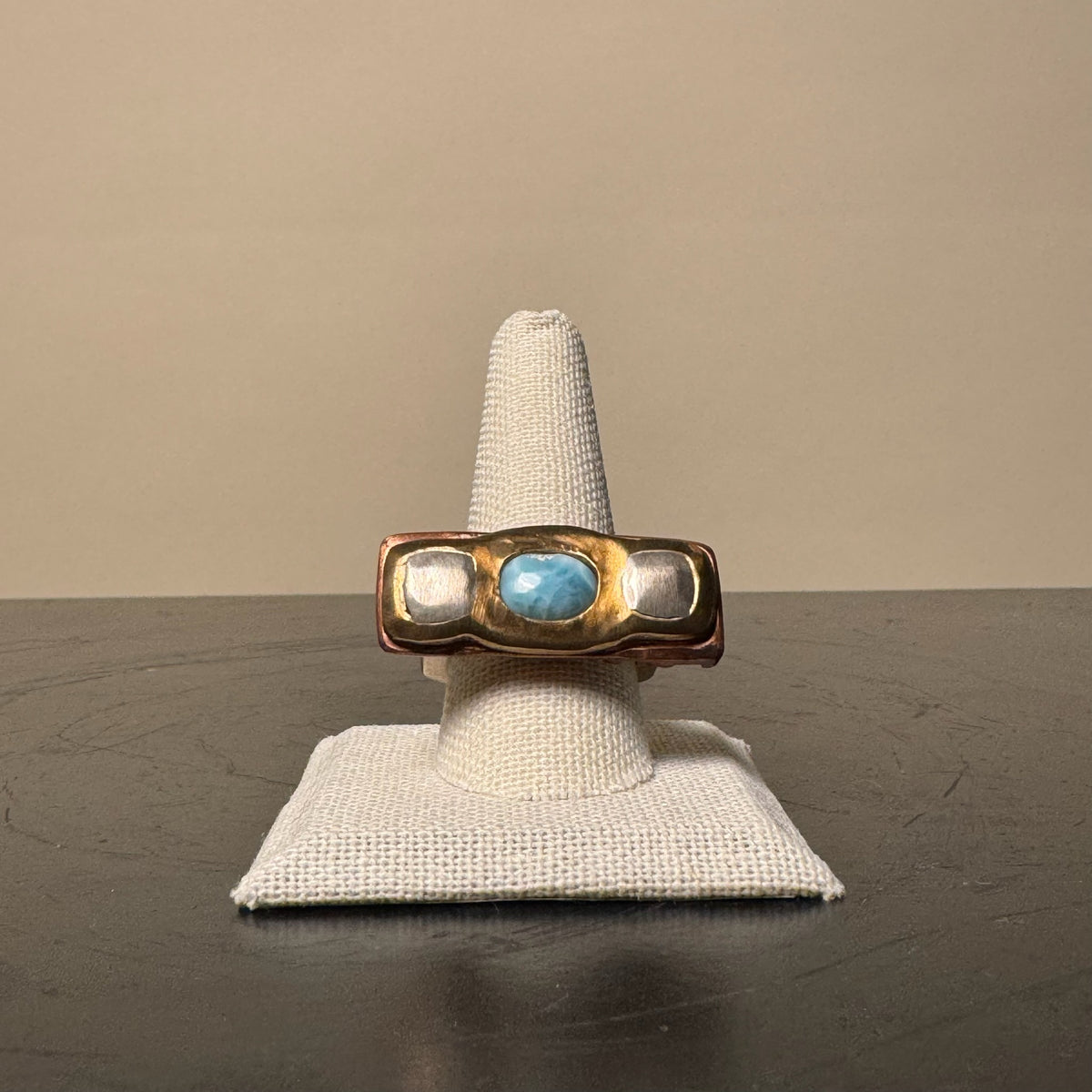 Larimar w/ Brass Silver & Copper Teeth Ring