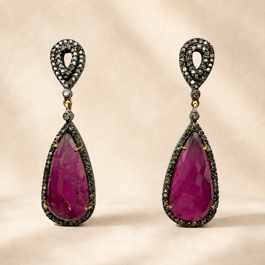 Faceted Pink Tourmaline Drop Earrings with Diamonds