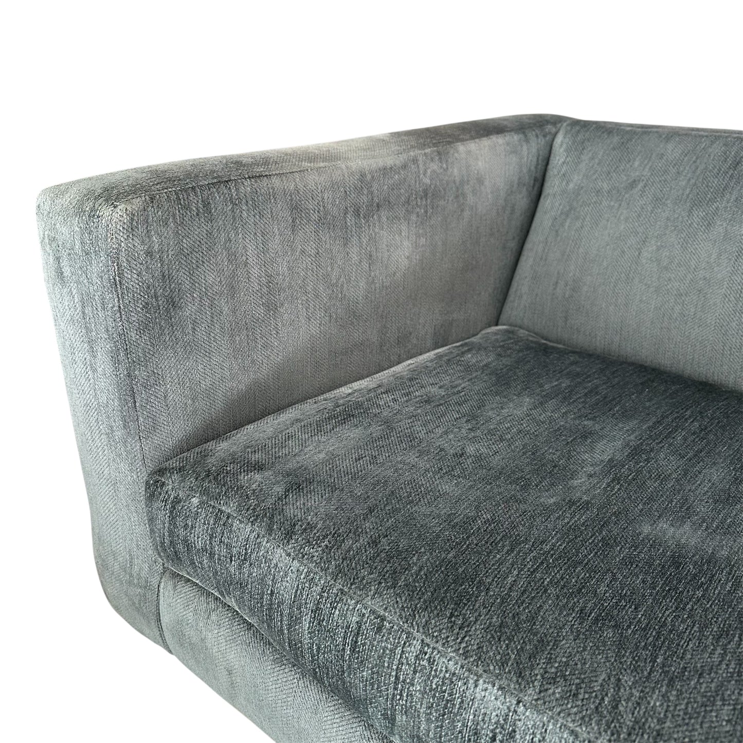 Rare Harvey Probber Settee Couch in Plush Shark Blue w/ Lucite Base