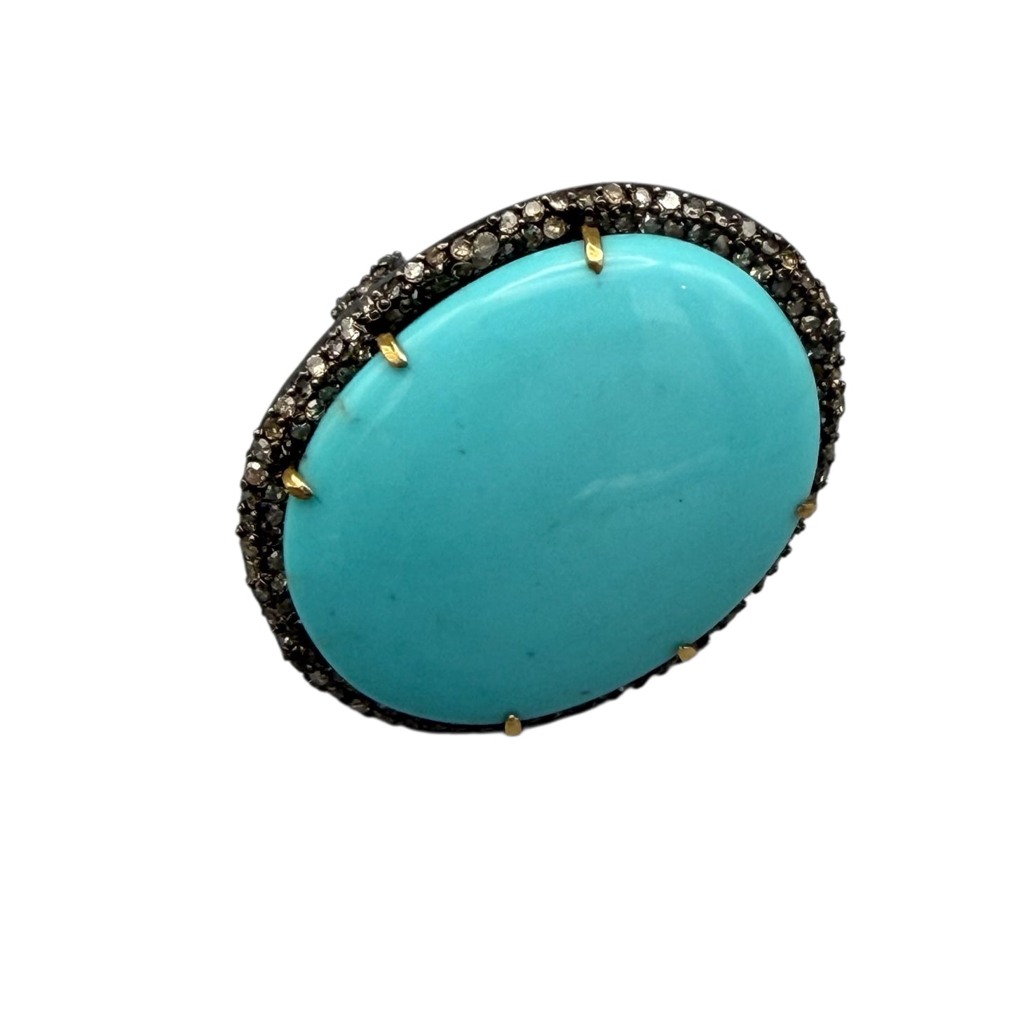 Oval Cabochon Turquoise Ring with Diamonds Frame