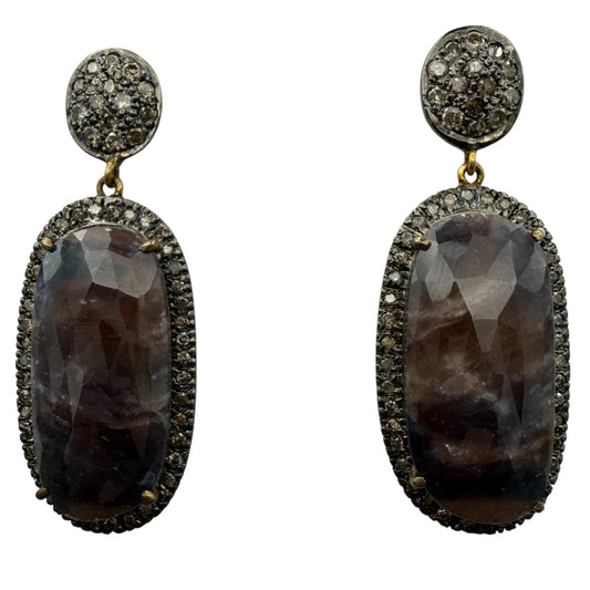 Faceted Oblong Sapphire & Diamond Earrings