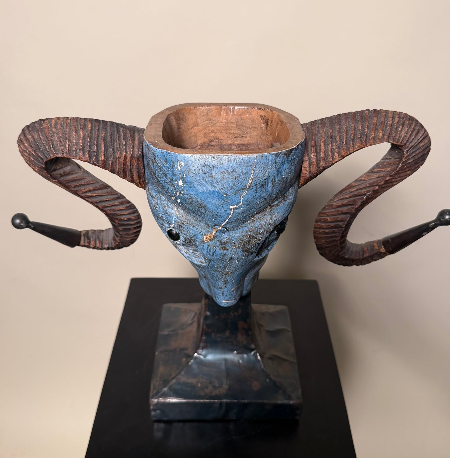 Vintage Turquoise Tone Unique Ram Head Sculpture on Base
