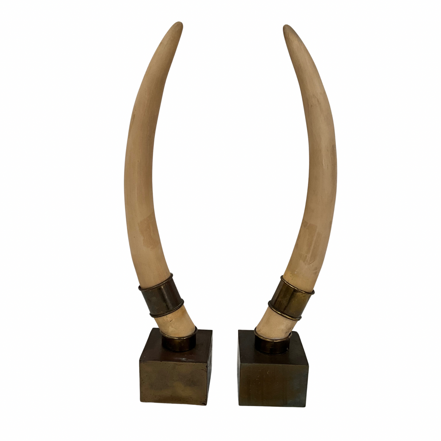 1970'S Chapman Pair of Resin Tusks in Brass Base