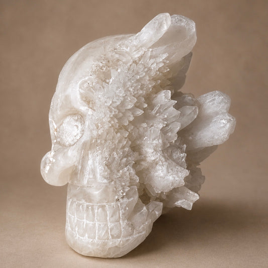 Quartz Crystal Carved Skull with Natural Generators