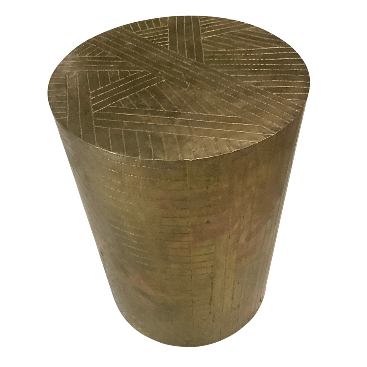 Vintage Brass Wrapped Cylinder Side Table