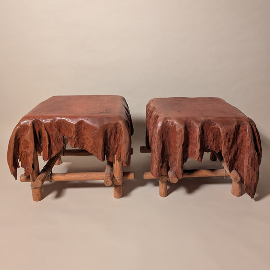 Pair of Abstract Draped Wood Side Tables