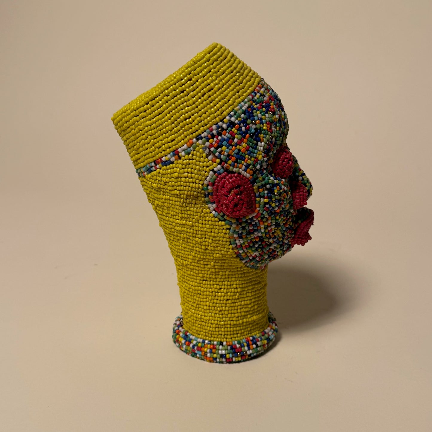 Ife Tribe Hand Beaded Vintage Head Sculptures Yellow Multi