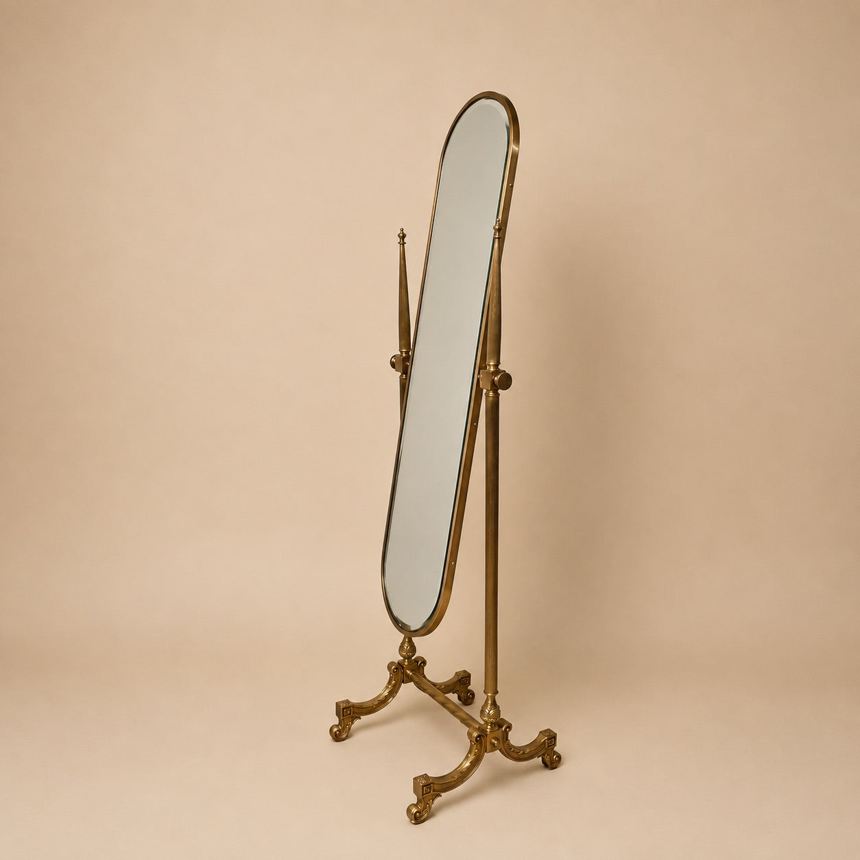 Hollywood Regency Brass Floor Mirror