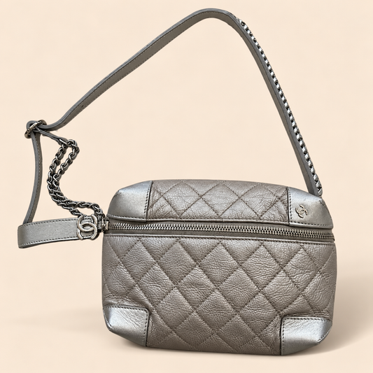 Chanel Silver Leather Quilted Waist Bag