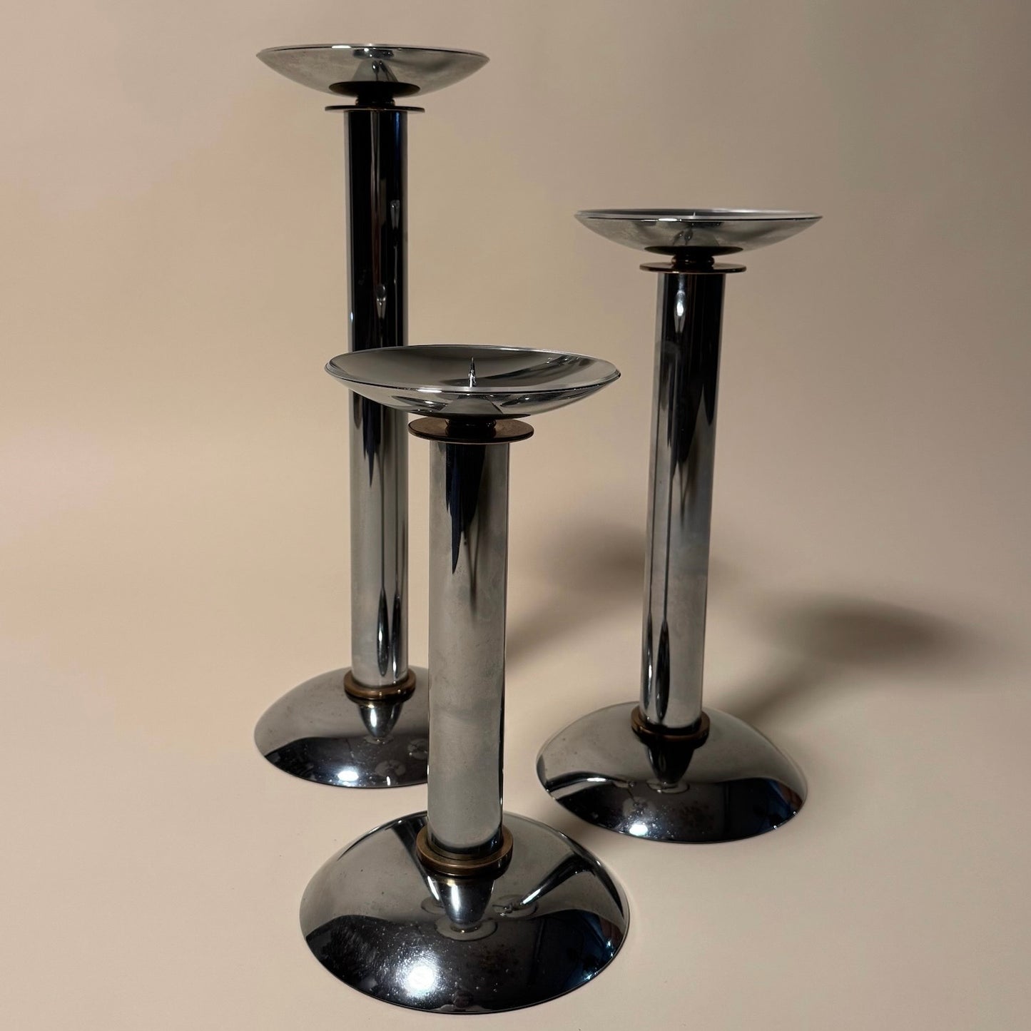 Karl Springer Set of 3 Chrome Candle Holders