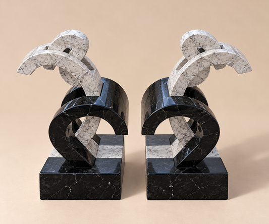 Maitland Smith Tessellated Stone Book Ends Black & Ivory Tones