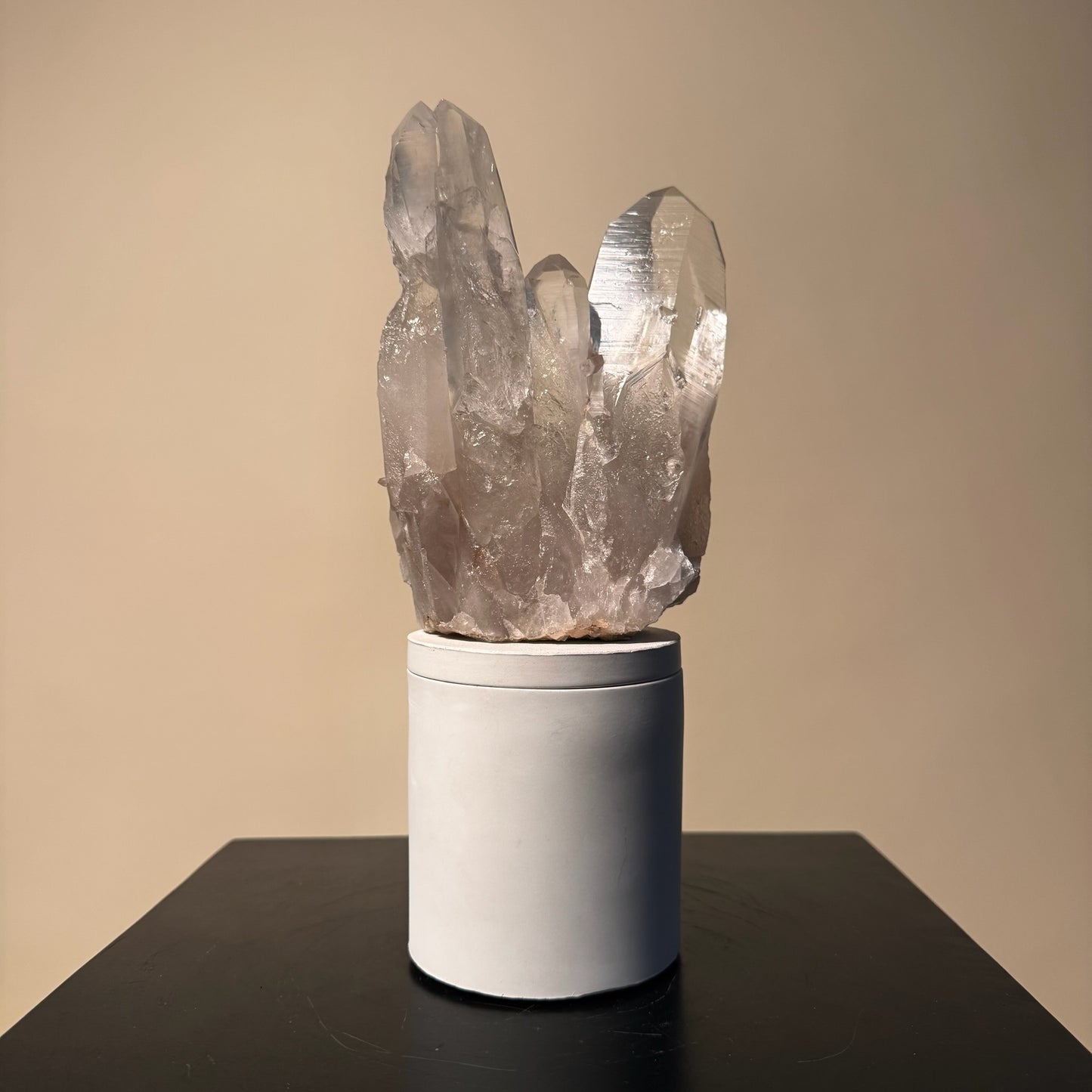 Clear Quartz Crystal Cluster Lid Gardenia Candle