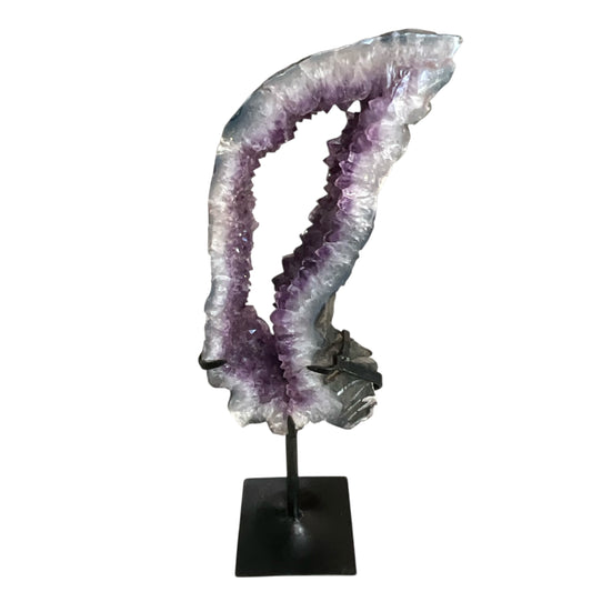 Cut-Out Amethyst Crystal Geode on Metal Stand