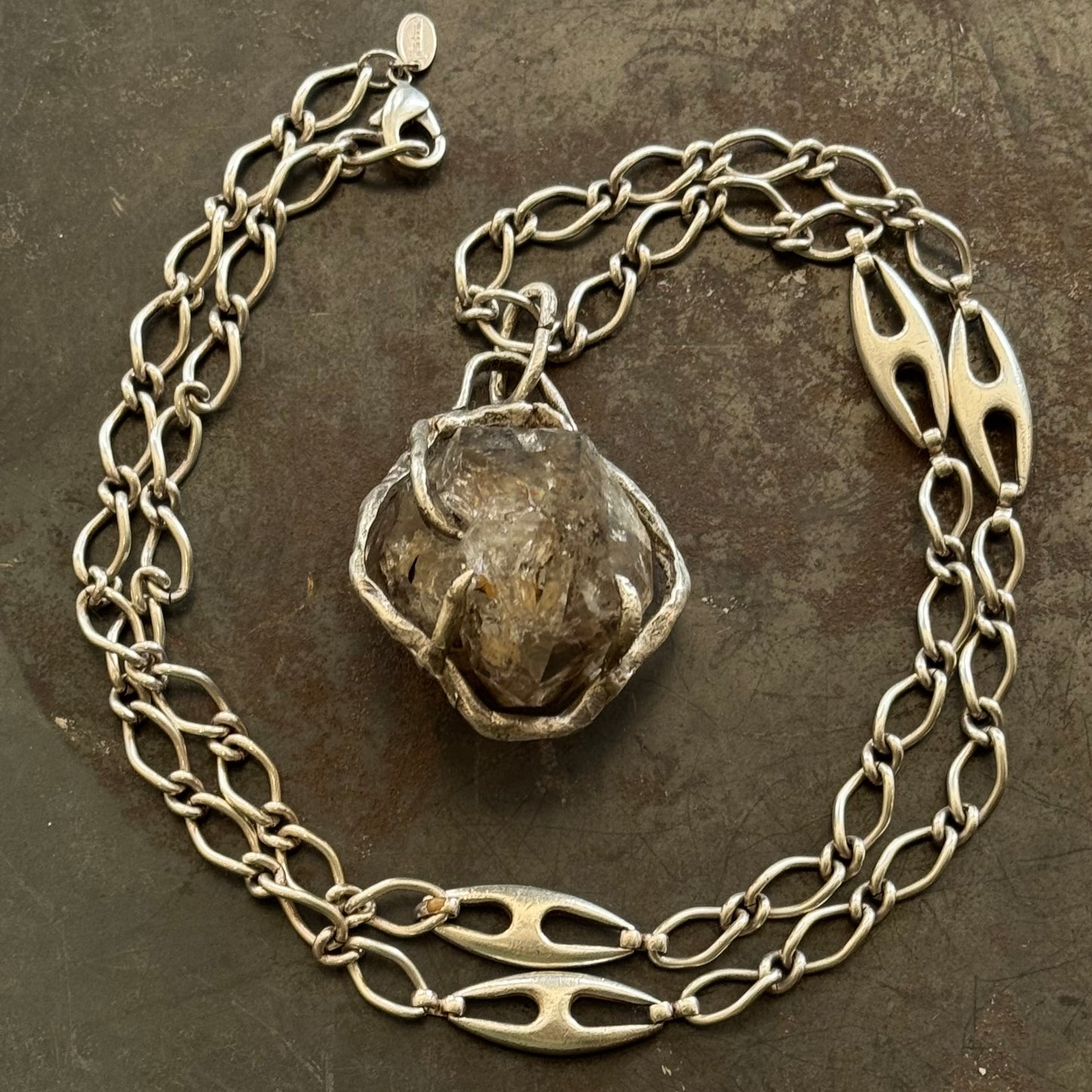 Elestial Smoky Herkimer Diamond w/ Sterling Silver Vendome Chain