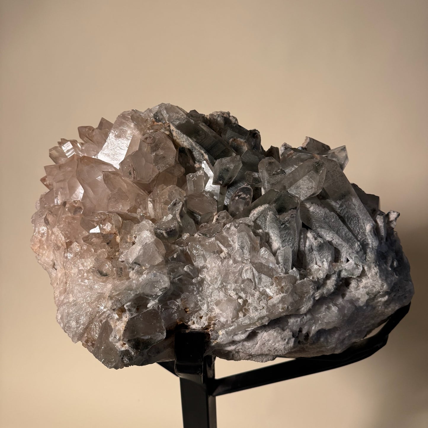 Extra Large Quartz Crystal Cluster on Metal Stand
