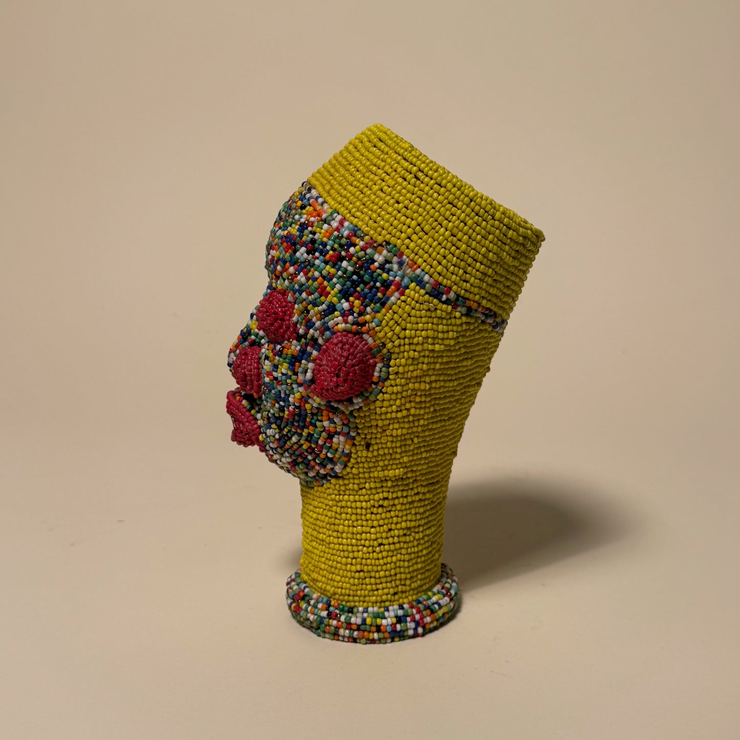 Ife Tribe Hand Beaded Vintage Head Sculptures Yellow Multi