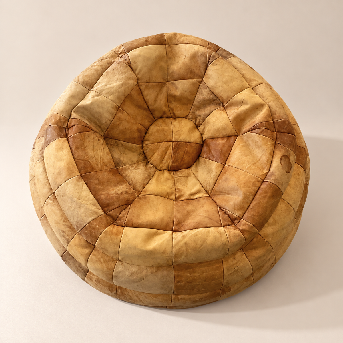 De Sede 1970's Leather Patchwork Pouf / Ottoman / Lounger