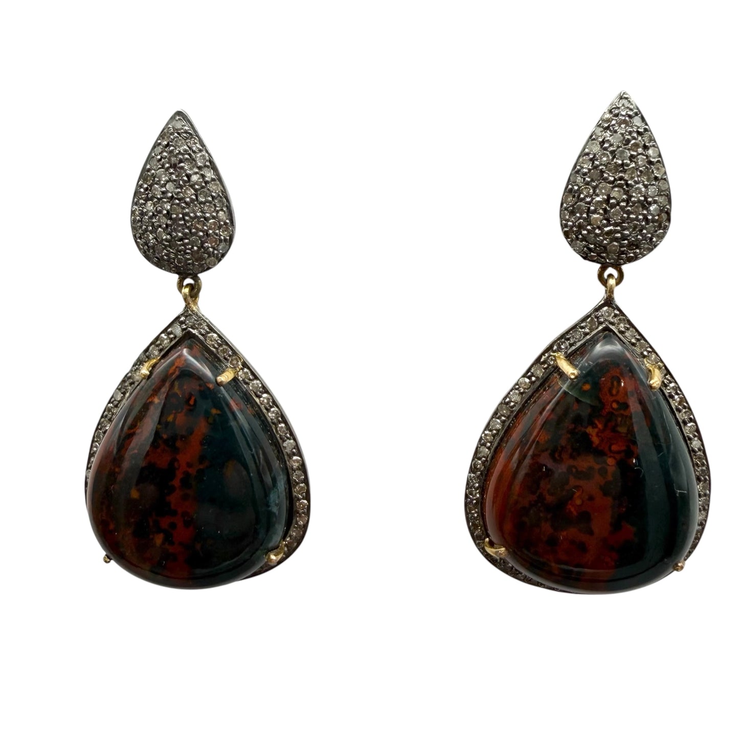 Tear Drop Agate & Diamond Earrings