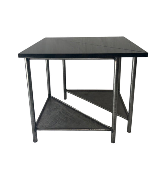 Pair of Triangular Brushed Steel & Marble Tables by Rich Martin