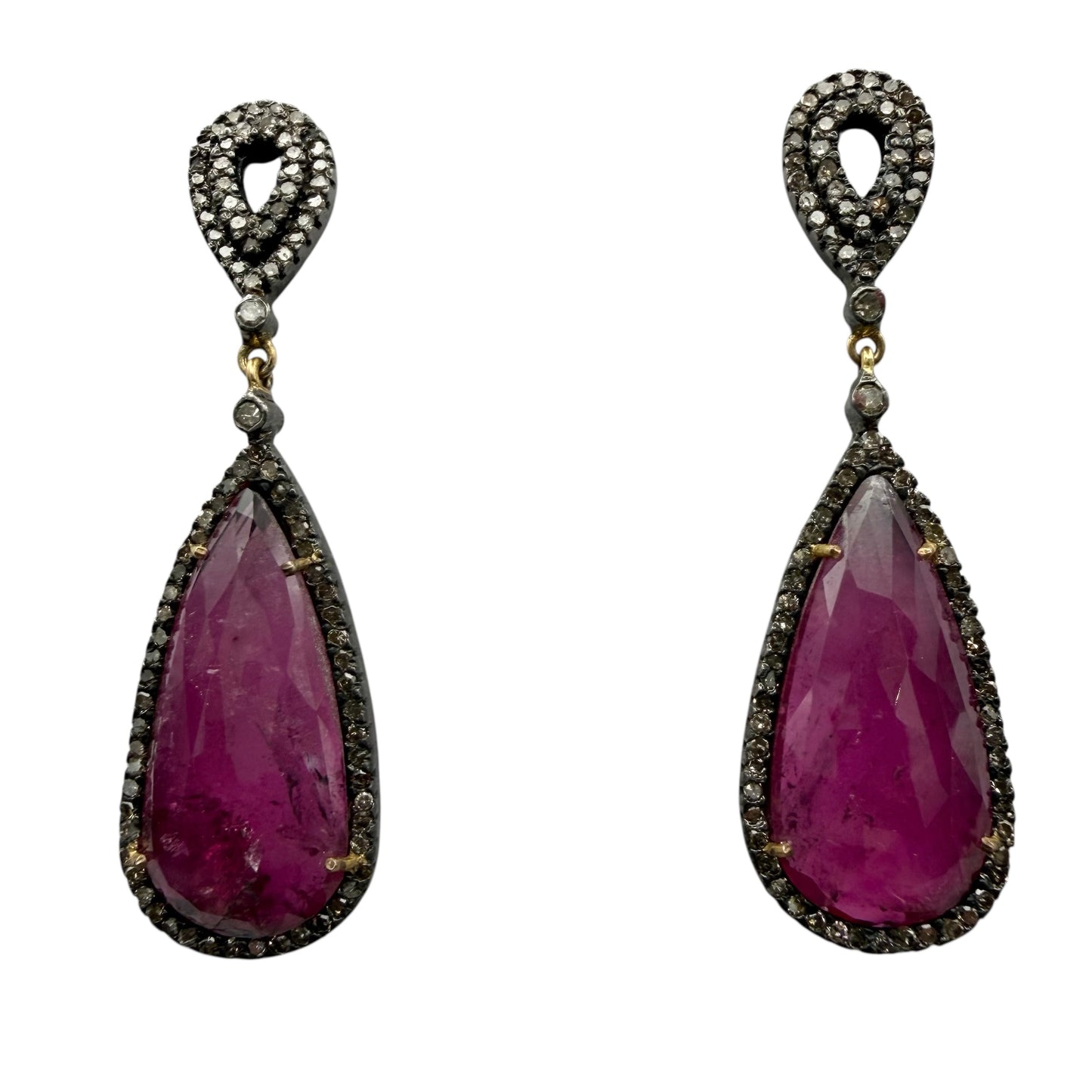 Faceted Pink Tourmaline Drop Earrings with Diamonds
